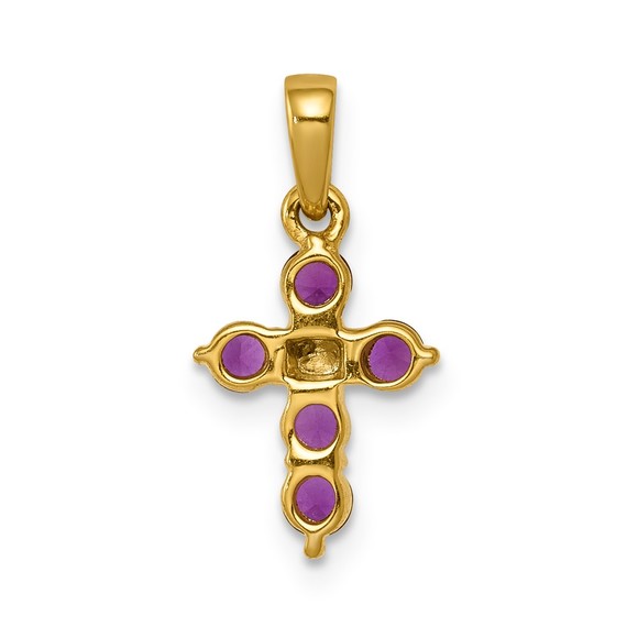14k Yellow Gold .30 Red Ruby & Diamond Cross Necklace Charm Pendant - Picture 3 of 4